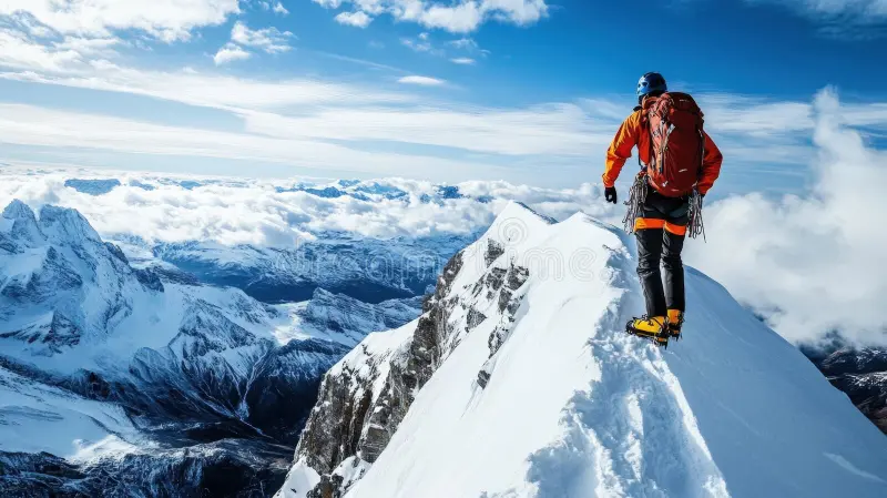 Mountaineer standing on a high peak